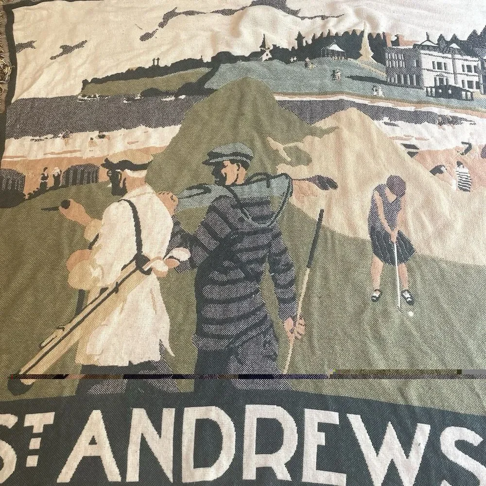 Vintage St Andrews Golf Course Throw Blanket Afghan Tapestry Scotland